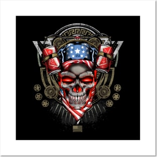 SKULL PROUD AMERICAN VETERAN ARMY TEAM Posters and Art